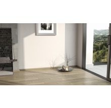 Heller Raum mit Holzboden, Fenster und Dekoration