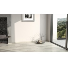 Innenraum mit Kamin, Dekoration und Blick durch eine Schiebetür ins Grüne