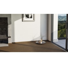 Innenraum mit Holzfliesen und Kamin