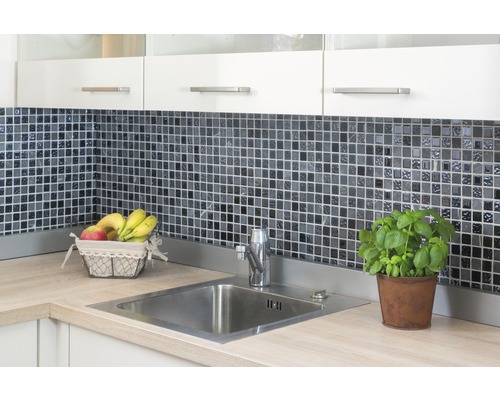 Glasmosaik mit Naturstein CM M462 30,2x32,7 cm schwarz