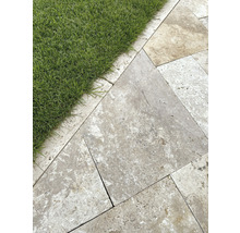 Gartenweg mit Natursteinplatten und Rasen