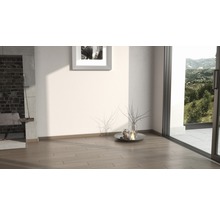 Heller Raum mit Holzboden, Fenster und Dekoration