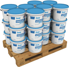 Palette mit mehreren Eimern Knauf Uniflott Finish Spachtelmasse