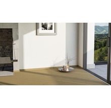 Heller Raum mit Holzboden, Grillplatz und Blick ins Grüne