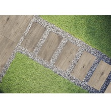Gartenweg mit Steinplatten, Kies und Rasen
