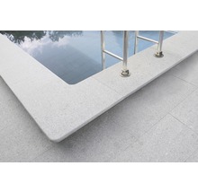 Detailansicht eines Pools mit Beckenrandsteinen und einer Leiter.