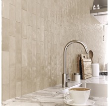 Küchenszene mit Wandfliesen, Spüle und Armatur