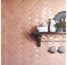 Wandfliesen im Fischgrätmuster mit Regal und Dekoration