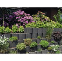 Gestufte Gartenmauer mit Bepflanzung