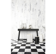 Raumgestaltung mit Schachbrettboden, Konsole und Wandfliesen in Marmoroptik