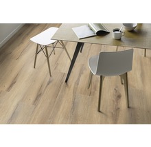 Essbereich mit hellem Holzboden, Tisch und Stühlen