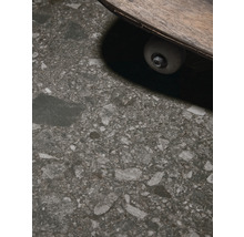 Feinsteinzeugfliese mit Terrazzo-Optik und Skateboard