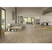 Heller Wohnraum mit Parkettboden, Sofa und Esstisch