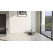 Heller Raum mit Kamin, Dekoration und Schiebetür