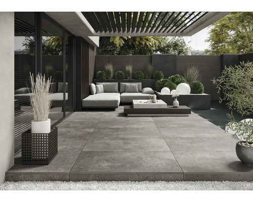 FLAIRSTONE Feinsteinzeug Terrassenplatte Urban Night Rust rektifizierte Kante 120 x 60 x 2 cm