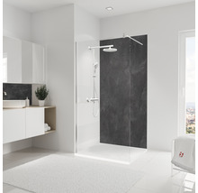 Modernes Badezimmer mit Duschabtrennung, Waschtisch und Badteppich