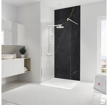Modernes Badezimmer mit Dusche, Waschtisch und weißen Möbeln