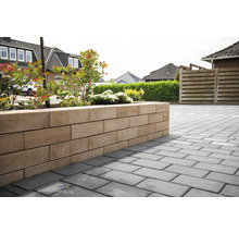 Beetbegrenzung aus Stein auf gepflasterter Fläche im Garten