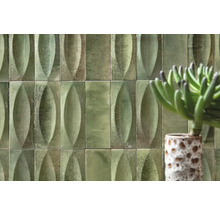 Wandfliesen mit Reliefmuster und Zimmerpflanze im Topf