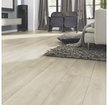 Heller Laminatboden in einem Wohnzimmer mit Möbeln