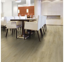 Szene mit Holzboden in einem Speisesaal mit Tischen und Stühlen