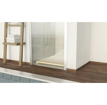 Modernes Badezimmer mit Handtuchleiter, Dusche und Holzboden