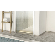 Badezimmer mit Dusche, Handtuchleiter und Fliesen