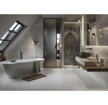 Modernes Badezimmer mit freistehender Badewanne, Dusche und Waschtisch