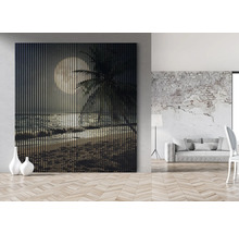 Wandpaneel mit Motiv einer Strandlandschaft bei Mondschein im Wohnraum