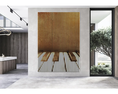 Wohnraum mit großformatigem Wandbild mit Klaviermotiv