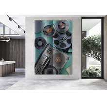 Dekoratives Wandbild mit Musikmotiven in einem modernen Wohnraum.