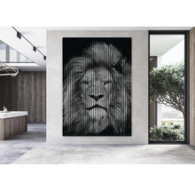 Dekoratives Wandbild mit Löwenmotiv in einem modern gestalteten Raum.