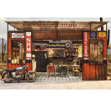 Vintage Werkstatt mit Motorrad im Westernstil