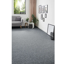 Wohnzimmer mit grauem Teppichboden, Sofa und Dekoration