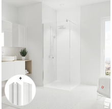 Modernes Badezimmer mit Duschkabine, Waschbecken und Accessoires für ein helles, organisiertes Ambiente