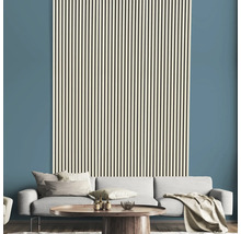 Wohnzimmer mit Sofa und Wandpaneelen