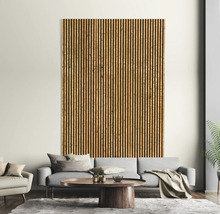 Wohnzimmer mit Akustikpaneelen an der Wand zur Schallreduzierung