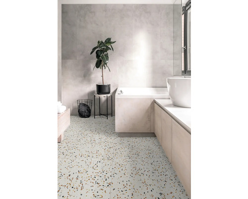 Feinsteinzeug Wand- und Bodenfliese Terrazzo Multicolor 60 x 60 x 0,9 cm matt rektifiziert