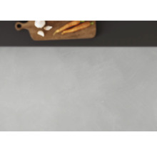 Arbeitsplatte mit Schneidebrett, Knoblauch und Karotten