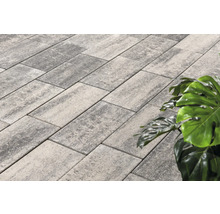 Verlegung mit Pflastersteinen im Außenbereich und dekorativer Bepflanzung