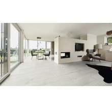 Heller Wohnraum mit Essbereich, Sitzbereich und Parkettboden