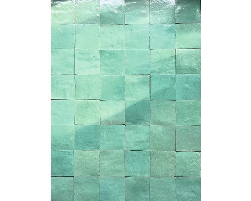 Handgefertigte Wandfliese Zellige Alhambra 17 Vert Ocean 10x10cm glänzend