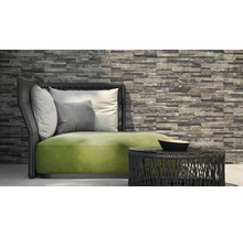 Szene mit Wandverkleidung, Sofa und Tisch