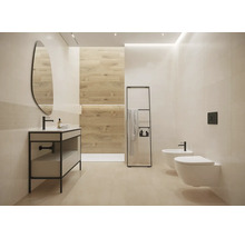 Helles Badezimmer mit Waschtisch, Spiegel, Bidet und Toilette in modernem Design