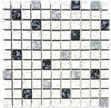 Mosaik Quadrat weiß schwarz blau 30,5 cm x 30,5 cm x 5 mm