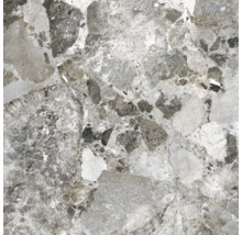 Nahaufnahme einer grauen Keramikfliese mit Marmoroptik