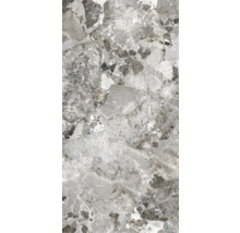 Graue Steinzeugfliese mit Marmoroptik.