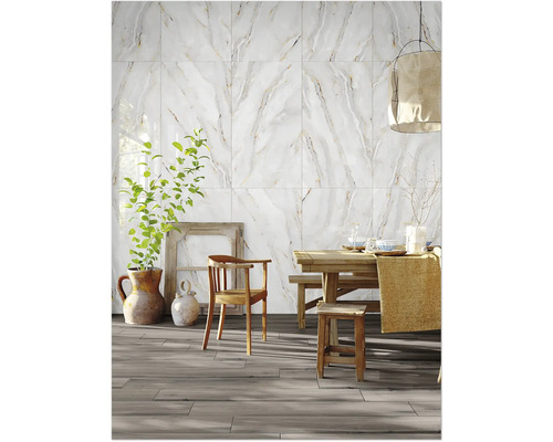 Wand- und Bodenfliese Alabaster Cleo Light 60x120 cm glänzend rektifiziert