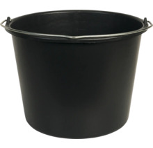 Schwarzer Kunststoffeimer mit Tragegriff aus Metall