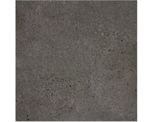 Bodenfliese Rako Piazzetta schwarz 59,8x59,8 cm Nahaufnahme einer Betonfliese mit gesprenkelter Oberfläche